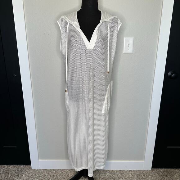 NWT Blue Island Beach Herringbone Laser-Cut Maxi Cover-Up Hoodie – Size L - Picture 1 of 10